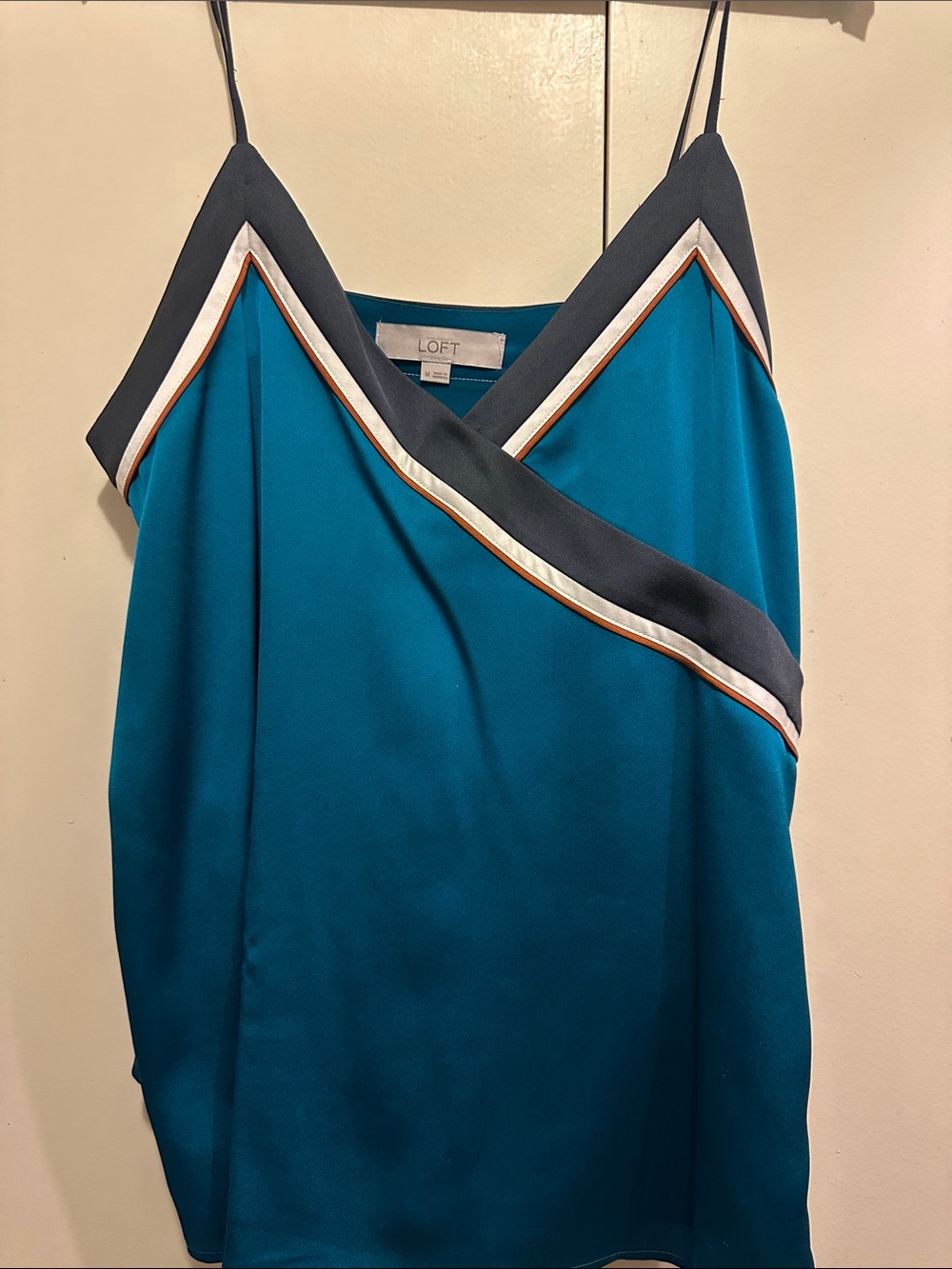 LOFT Teal Satin Cami with Navy, White & Rust Trim
